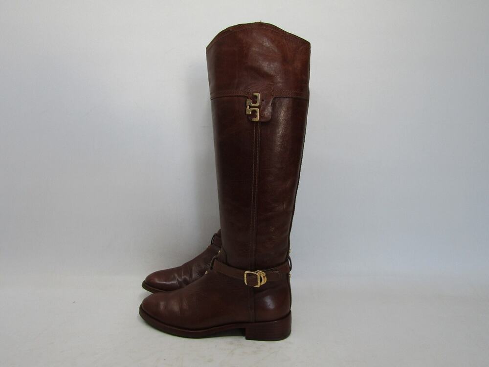 Tory Burch Womens Size 5 M Brown Leather Zip Riding Knee High Fashion Boots